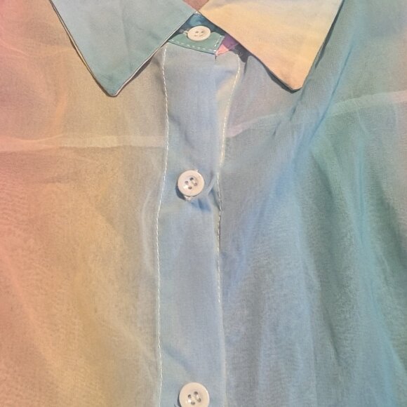 Button-Up Sheer Rainbow Colorful Shirt - Picture 3 of 7